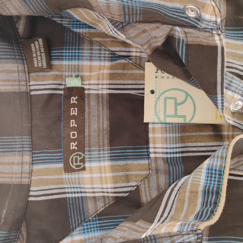 Roper Women's 1X Embroidered Brown/Blue Pearl Snap‎ Rodeo Western Style Shirt - Picture 10 of 11